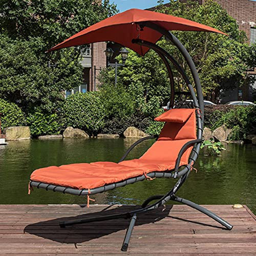 RajoNN Hängesessel mit Gestell, Outdoor Terrassenschaukel, Hängeliege mit Gestell, Hollywoodschaukel, Sonnenschirm UV-Schutz, ergonomische Form, Hängesessel, Terrasse Balkon Garten, inkl. Sitzkissen