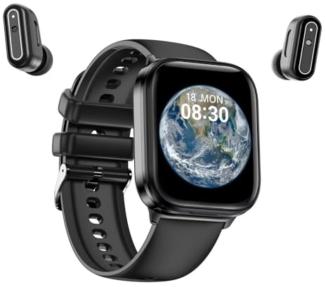findtime Smartwatch mit Kopfhörer kabellos unsichtbar mini klein in Ear Kopfhörer Bluetooth Earbuds Pulsuhr Schrittzähler Gesundheitsuhr Sportuhr Herren Musik Uhr mit Kopfhörer drin