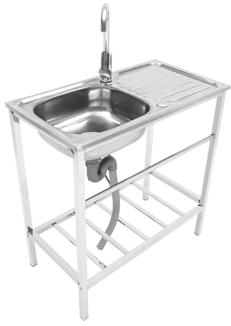 ZERNEIL 2-Tier Utility Laundry Sink, Kitchen Single Bowl Sink Laundry Hand Washing Station Commercial Stainless Steel Freestanding Sink （29.53×15.75×29.92in） (Single Bowl)