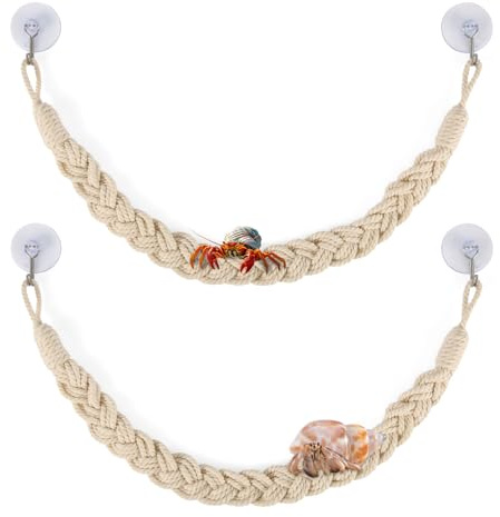 2pcs Hermit Crab Climbing Toys, Hermit Crab Climbing Rope Reptile Climbing Rope with 4 Hook Suction Cup Hermit Crab Ladder Hermit Crab Habitat Decor for Lizards Geckos Snakes Tree Frog (Beige)