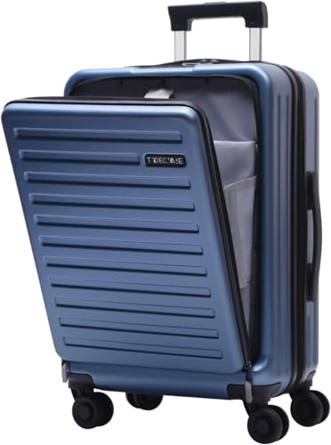 TydeCkare Handgepäck Koffer mit Laptoptasche mit Frontöffnung, 20 Zoll ABS+PC Leicht Hartschalenkoffer, TSA Schloss, Reißverschluss, 4 360°Schwenkrollen, 6 Farben (Eisblau/M/45L)