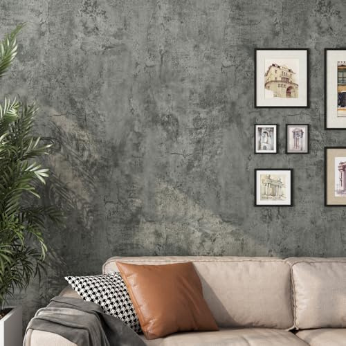 ReWallpaper 40CMx7M Tapete Grau Betonoptik Möbelfolie Selbstklebend Matt Grau Vintage Tapete Badezimmer Wasserfest Wandtapete Selbstklebend Betonoptik Für Flur Schlafzimmer Abnehmbare