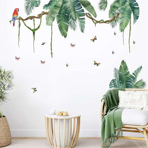 Autocollant Mural Plante Verte, Sticker Mural Plante Tropicale, Sticker Mural Feuilles de Vigne, Autocollants Mur Etanche Amovible,Bricolage Décoration Murale, Convient pour Chambre à Coucher, Salon