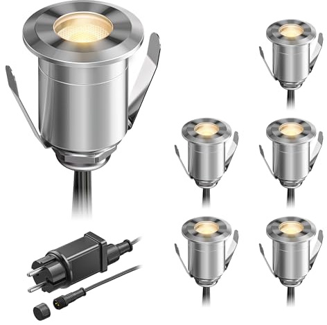 ledscom.de LED Boden-Einbauleuchte BINO für außen, IP67, 32mm Ø, warmweiß, 6er Set