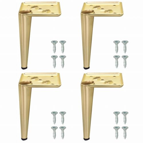 STOLMET Möbelfüße Füße Für Möbel 4 Stück 152 mm Möbelbeine Wohnzimmer Küche Schlafzimmer Schrank Sofa Sessel Stahl Kegel Gold Matt