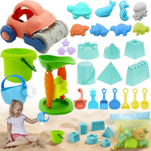 BNWRRCVKE Kit de Juguetes de Playa, 29 PCS Set de Arena Infantil para Niños 1-5 Años con Cubito, Pala y Rastrillo