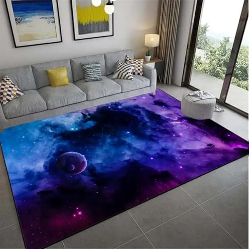 AAFUOO Tappeti Galaxy blu viola per soggiorno 3D cielo stellato tappeti spazio esterno lavabili grandi tappetini per sala giochi camera da letto 240 * 300 cm (95 × 118 pollici)
