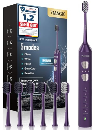 Brosse à Dent Électrique, Brosse a Dent Sonique, Brosse a Dent Electrique - 3 Intensités 5 Modes, 40000VPM, IPX7, Autonomie de Batterie de 180 Jours et Minuterie, Violet