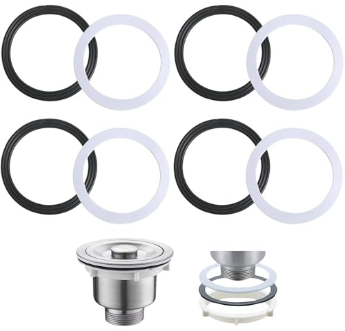 8 PCS Sink Plug Rubber Seal, 110mm Sink Waste Seals, O Ring Seal Black Rubber and White Sponge Gasket Washers Bath Seal Set, for Toilet Drain Kitchen Sink Basket Strainer Waste Bathroom