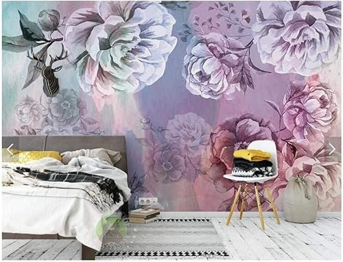 Fleur Violette Vintage Papier Peint 3D Intissé Bureau Salon Canapé Chambre Fond Décoration Murale-430cm×300cm