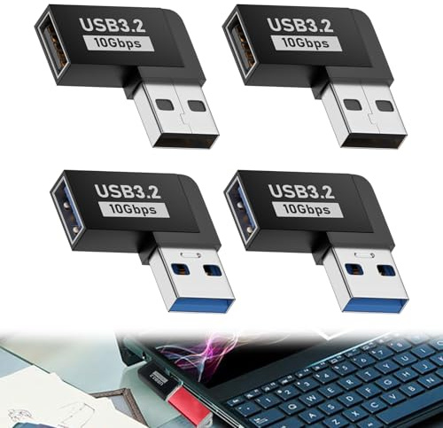 DONOONIS USB Winkelstecker 90 Grad,4Pcs Winkel Adapter,USB 90 Grad Adapter,USB 3.2 Stecker Auf Buchse Linke Winkel L -Vorwärts+Rückwärts