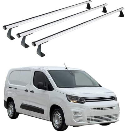 OMAC Heavy Duty Barre Portatutto Trasversali Compatibili con Citroen Berlingo 2018-2026 – 3 Stangen – Alluminio Argento