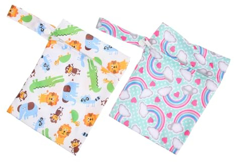 HAMPPLIES 2stücke wasserdichte Windelaufbewahrungstaschen Cartoon Design Wiederverwendbare Organizer Beutel Für Nasse Und Trockene Babyartikel Für Unterwegs Und Zuhause