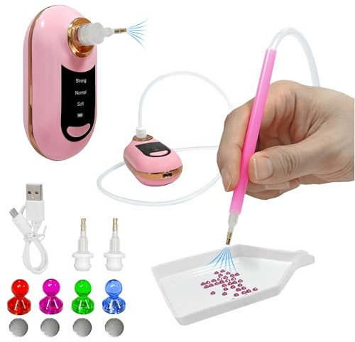 Zariocy Electric Diamond Painting Pen, elektrisk diamantmålningspenna med vakuumpump – inga vaxfläckar – innehåller 4 diamantpositionerare och 2 reservhuvuden – diamantkonsttillbehör
