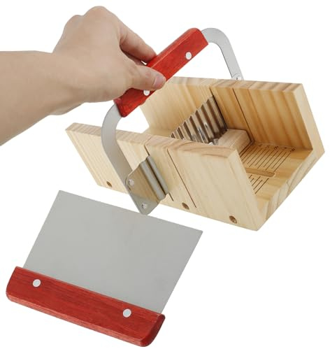 Seifenschneider, Edelstahlschneider mit hölzerner Laibform, DIY Seifenherstellungsset mit einstellbarer Skala für DIY Seife, Käse, Butter, Kuchen, Brot machen, 25×11,4×8,4 cm