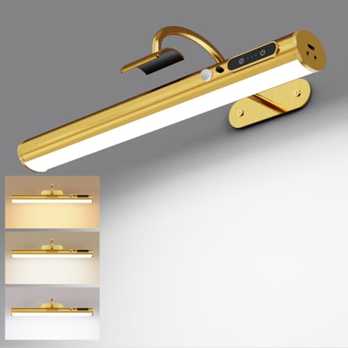 Yinglap Lampada da parete ricaricabile con Sensore di Movimento, Luce specchio bagno senza fili con telecomando e calamita, applique LED batteria senza fili per quadro, muro, trucco, specchio bagno