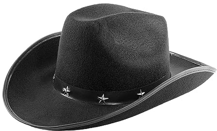 Schwarzer Cowboyhut für Erwachsene, mit Stern-Nieten, klassisches Western-Kostüm-Accessoire für Festivals, Rodeos, Motto-Partys, Kostümveranstaltungen und Country-Nächte