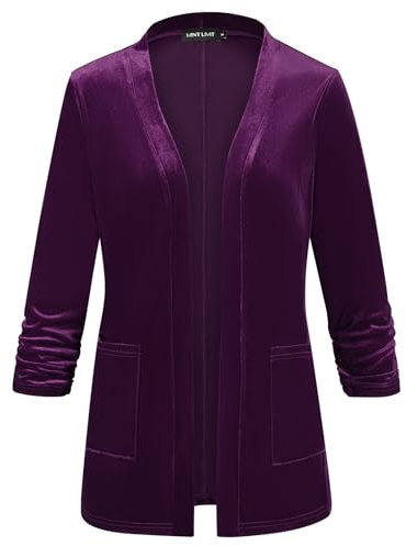 Kyzoeyou Womens Cardigans Ruched 3/4 Sleeve Velvet Cardigan Open Front Blazer Jacket Business Casual Work Office Suit with Pocket