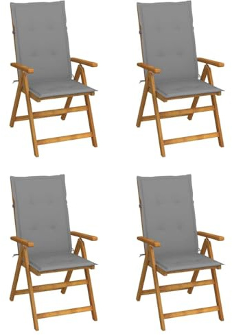 Mimdixy Outdoor Stühle Balkonstuhl Relaxsessel,Hochlehner Verstellbar 4 STK. mit Auflagen Massivholz Akazie,Balkonstühle Für Terrasse Oder Garten,Leicht Zu Montieren,Einfach Zu Warten
