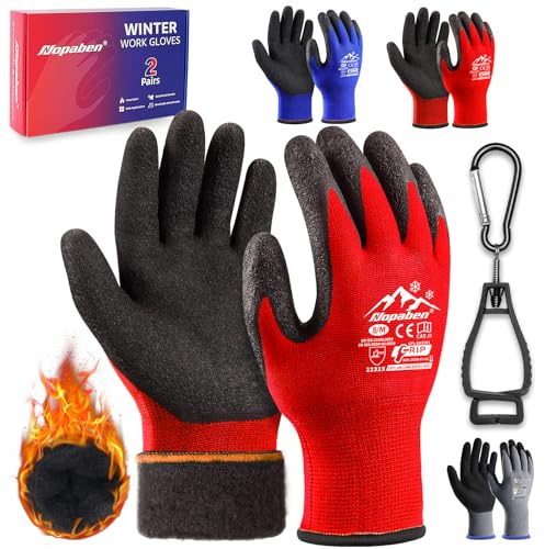 Nopaben 2 Paar arbeitshandschuhe winter Herren für kalte Tage, Abriebfeste Latex-Beschichtung mit Grip Gefrierhandschuhe, Gefütterte Thermohandschuhe, warme Isolierte Handschuhe damen, Größe 7/S