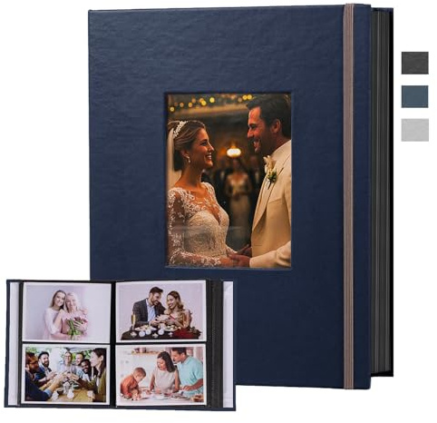 Photo Albums 6x4 200 Photos Slip In, Customizable Cover, Leather-Hardcover, Picture Albums with ties for Wedding Albums, Anniversary, Family Photo Books Baby Albums and Travel Memories(Blue)
