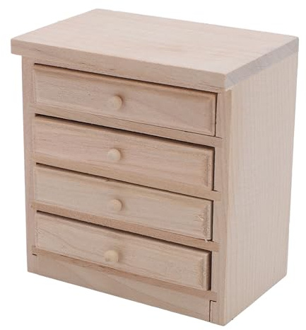 Fabater Table de Chevet Miniature pour Maison de Poupée, Tiroirs Fonctionnels, Placement Polyvalent, Aspect Réaliste, Table de Chevet pour Maison de Poupée pour Enfants, Matériau en Bois de Bouleau