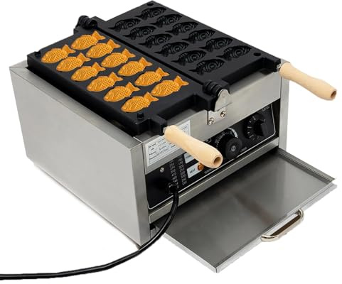 Taiyaki Waffle Maker, 1500W Electric Waffle Iron with 12 Fish-Shaped Cones, Adjustable Temp Non-Stick Waffle Making Machine for Home and Restaurants