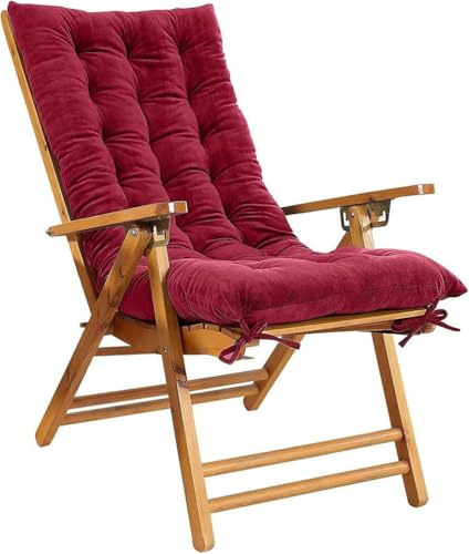 Hochwertige rote Samt-Chaiselongue-Auflage, dicke hohe Rückenlehne, Schaukelstuhl-Kissen für Außenbereich, Garten und Terrasse, bequeme Sonnenliege, Sitzstütze, 120 x 48 x 10 cm