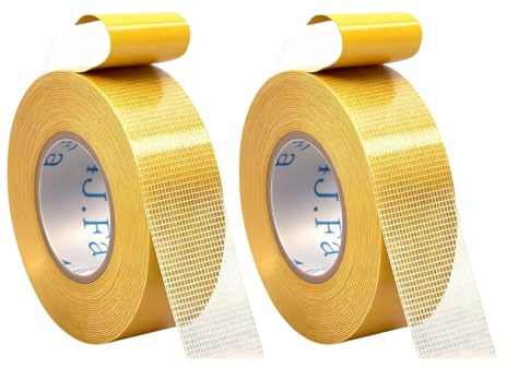 Foonary 2 cintas adhesivas de doble cara, base de tela, 25 mm x 10 m, extra fuerte y cinta adhesiva para alfombras, cinta para planchar y planchar para cortinas, sin residuos, hogar, oficina, boda