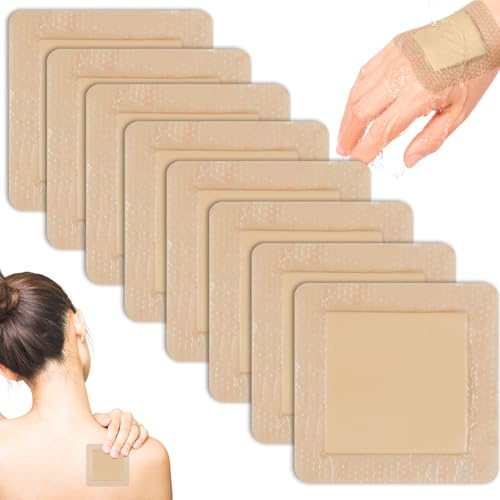 8 Stück Silikonschaumverband 7.5cm x 7.5cm (4.5cm x 4.5cm Wundkissen) Dekubitus Pflaster Wasserdichter Silikon Schaumverband Wundverbände für leicht exsudierende Wunden Dekubitus Verbrennungen Blasen