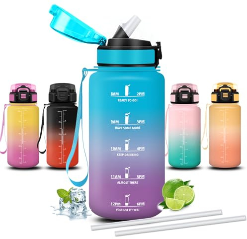 Mujigaga Borraccia Bambini, Borraccia 500 ml, Borraccie con Cannuccia, Senza Perdite, Borraccie Motivazionale, Bocca Larga, Con Slogan Motivazionale, Borracce per Scuole, Picnic, Corsa, Lavoro