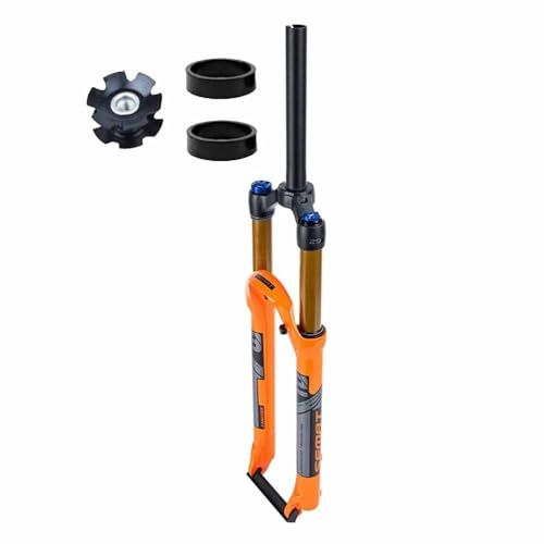 BSFHQS Fourche À Suspension De Vélo 26/27,5/29 Pouces 9 * 100mm QR XC/AM VTT Fourche Avant De Frein À Disque Voyage 120mm Fourche Pneumatique À Droit 1-1/8 Manuel(Orange,29)