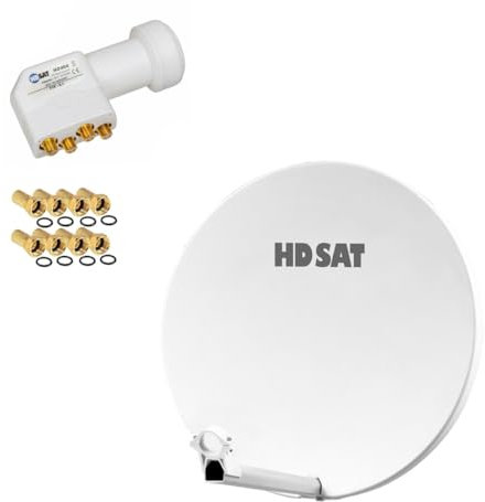 HDSAT - Parabola satellitare in fibra composita, 60 cm, aste in acciaio inox + LNB Quad HD 4K