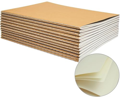 YBCPACK 12-pack A5 tomma anteckningsböcker kraftbrunt omslag anteckningsbok för studenter, resenärer, kontor - memo dagbok ämnesanteckningsböcker - 60 linjerade sidor/30 ark