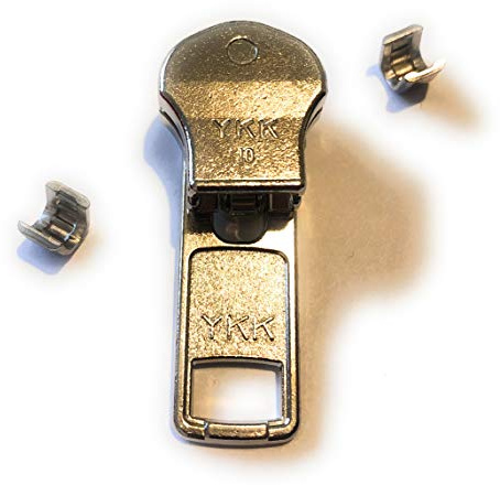 YKK, NO-10, silberner Metallreißverschluss/Abzieher/Läufer für NO-10 Metall gezahnten Reißverschluss, AUTO-Schloss, 2 Stück kostenloser Top-Stopp, kräftig, hergestellt in Japan