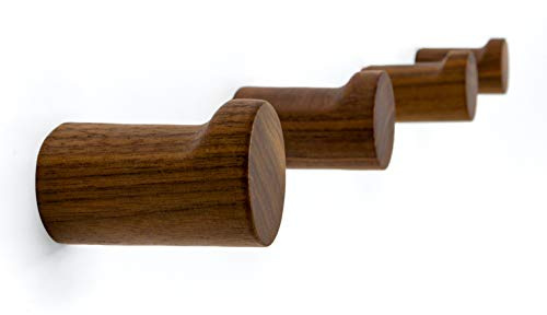 NAUMOO Ganchos de madera natural para montar en la pared, paquete de 4, modernos, hechos a mano, decorativos, minimalistas, para colgar sombreros, abrigos (madera de nogal negro)