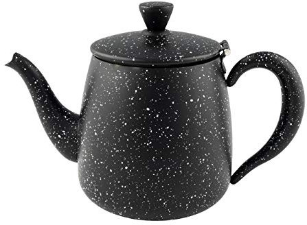 Café Olé Premium Tea Pot, 18/10 Stainless Steel, Black Granite Finish, 35oz, Stay Cool Hollow Handles, Perfect Pour Spout, PT-035BG