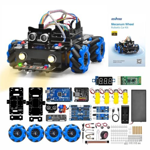 OSOYOO Roboter Bausatz Erwachsene - Omnidirektionales Mecanum Rad Roboterauto Kit für Arduino STEM-Fernbedienung, pädagogische mechanische DIY-Codierung