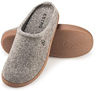 ESTRO Zapatillas Casa Hombre Cerradas - Pantuflas Hombre Fieltro Zapatillas de Casa Hombre Con Suela Antideslizante de Goma DUO (Gris, 43 EU)