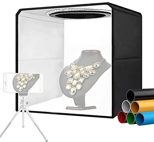 Andoer 40 x 40 cm, tragbar, Mini-Fotografie-Softbox, integriertes professionelles Lichtzelt mit 6 Hintergründen, Transporttasche, USB-Stromversorgung