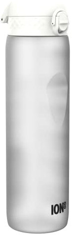 Ion8 1 Litre Water Bottle with Times to Drink, Leak Proof, Flip Lid, Carry Handle, Dishwasher Safe, BPA Free, Soft Touch Contoured Grip, Ideal for Gym, Health and Fitness, 32 oz, White