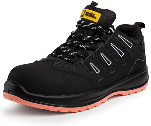 Black Hammer Lightweight Safety Trainers Womens Composite Toe Cap Metal Free Non Slip Breathable S1P SRC Work Shoes Betsy (5 UK) Black