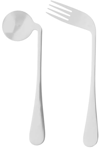 DOITOOL Besteck für Behinderte Hilfsmittel für Behinderte - Edelstahl Gabels Und LöFfel FüR ÄLtere Menschen, Arthrose, Parkinsone - Leicht, Rostfrei, Bequem FüR Zuhause (Rechte Hand, 2 StüCk)