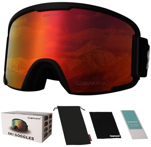 OUTDOORSPARTA Skibrille für Erwachsene (2. Schwarzer Rahmen, Volle Linse Gespiegelt Rot)