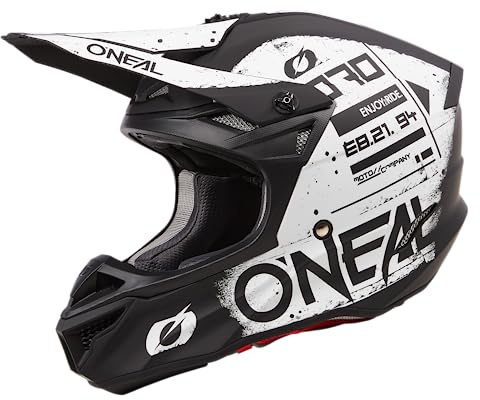 O'NEAL | Motocross-Helm | MX Enduro | 2 Außenschalen & 2 EPS für erhöhte Sicherheit | 5SRS Polyacrylite Helmet SCARZ V.24 | Erwachsene | Schwarz Weiß | Größe L