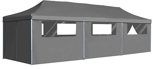 Faltzelt Partyzelt Pop-Up mit 8 Seitenwänden, LAPOOH Party Deko, Festzelt, Pavillon, Garden Decoration, Canopy Tent, Lagerzelt, Gartenpavillon, 3x9 m Anthrazit