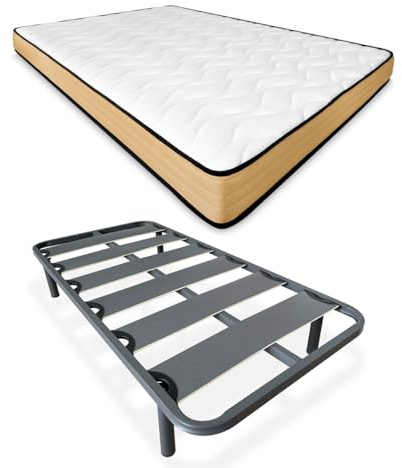 Somnia Descanso Letto Completo con Materasso Visco Junior Reversibile + Rete Rinforzata 40 x 30 mm con 6 Gambe Metalliche filettate, Lega di Acciaio, Grigio, 105 x 190