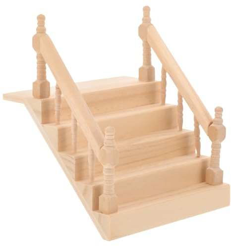 Housoutil Miniatur Treppe Mit Handlauf Holz Puppenhaus Zubehör 1:12 Maßstab Mini-Haustreppe Für Miniaturhaus Dekoration Desktop Ornament 4.72X4.13X3.94 Zoll