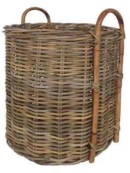 Cesto Vimini Porta Legna in giunco cm 48 x 42 H con manico H 57 cm Portabiancheria Porta coperte Organizer per giocattoli Contenitore Stoccaggio