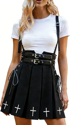 DINGJIUYAN Punk Pleated Strappy Skirt Goth Streetwear High Waist Buckle Lace Up Mini Skirt Harajuku Casual Short Skirts